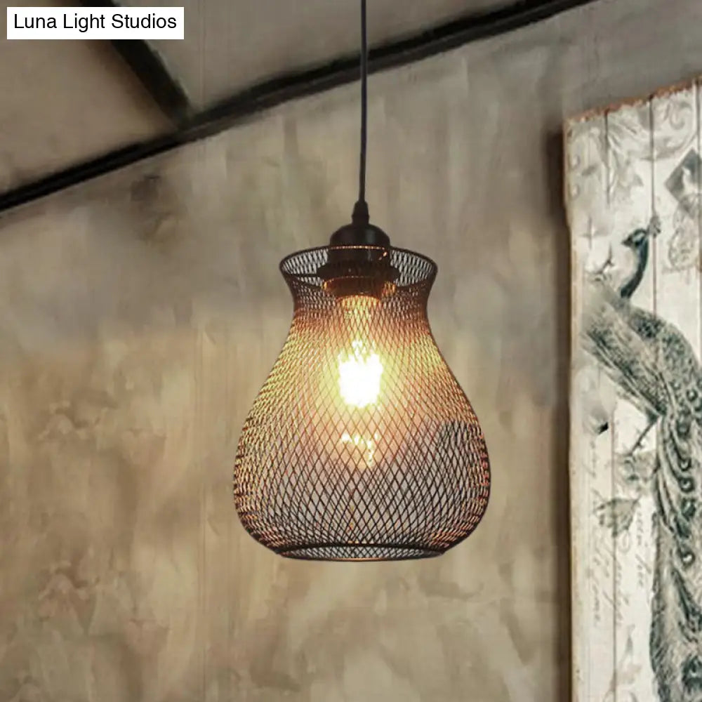 Industrial Black Wire Cage Pendant Light - Modern Dining Room Hanging Fixture / B