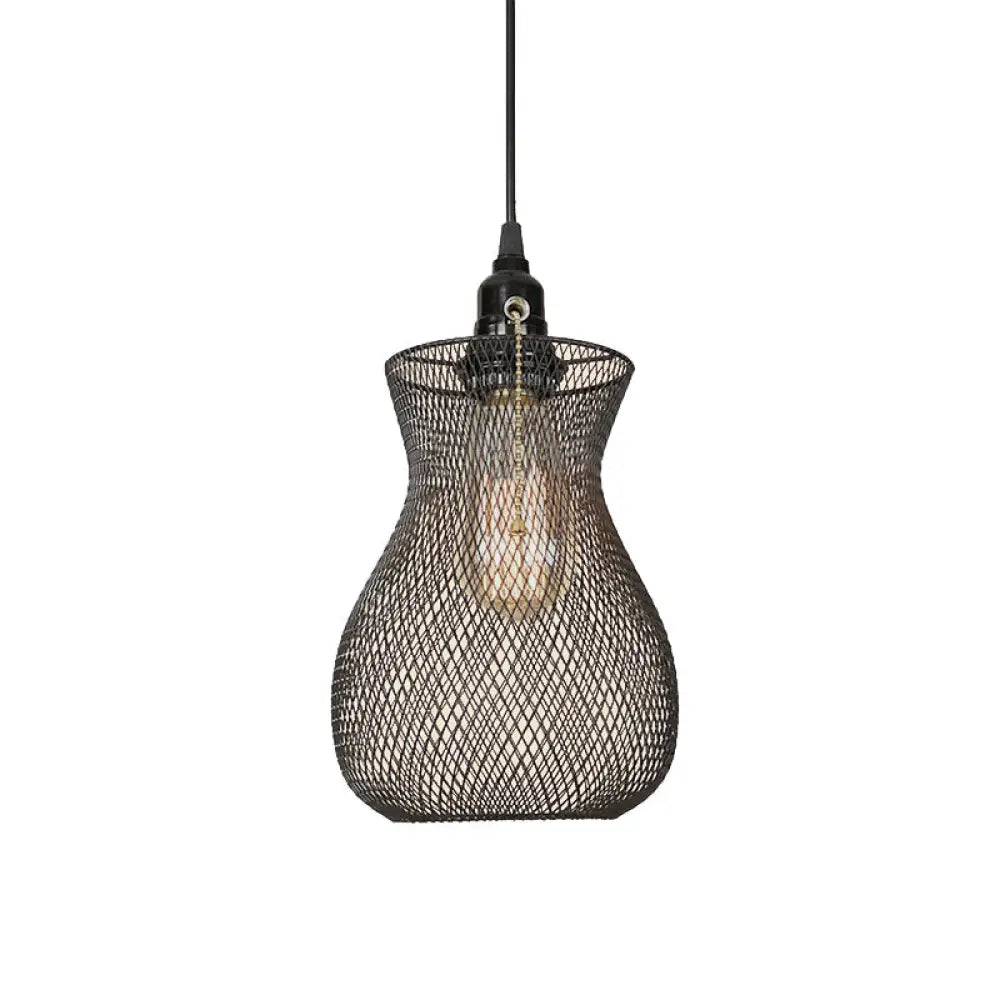 Industrial Metal Pendant Light With Black Wire Cage - Stylish Dining Room Hanging Fixture / A
