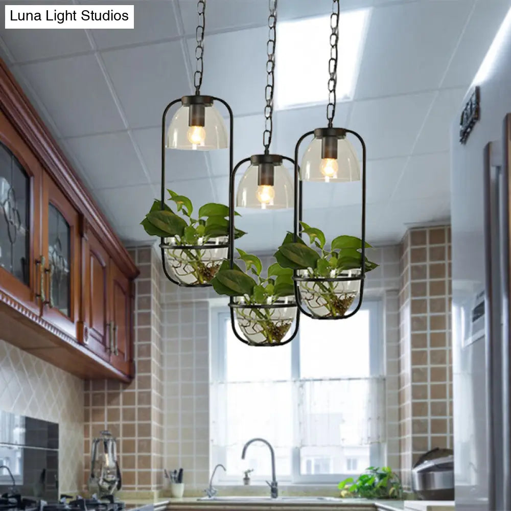 Black/White Rectangular Cluster Pendant Industrial Metal Light With Round/Linear Canopy - 2/3 Heads