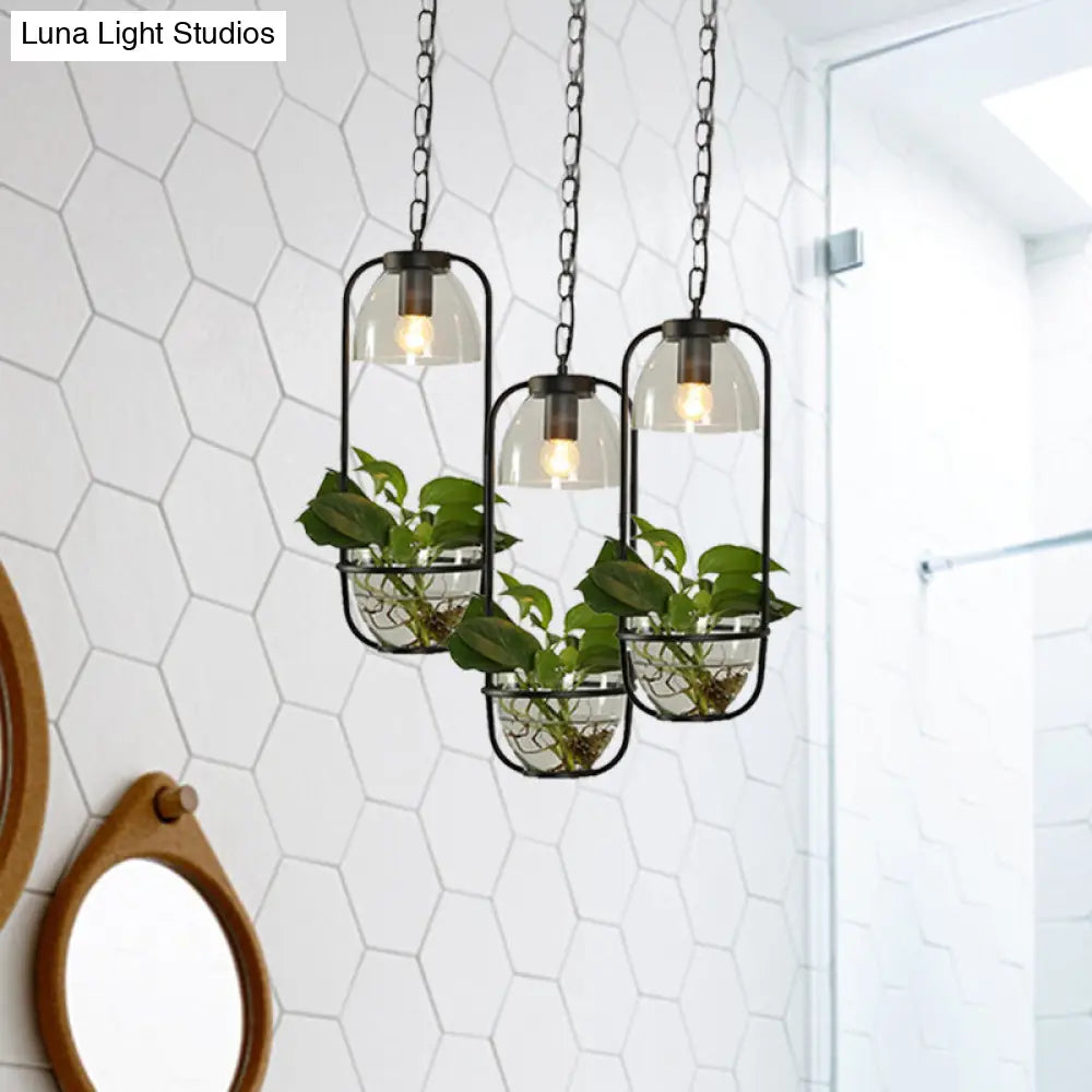 Black/White Rectangular Cluster Pendant Industrial Metal Light With Round/Linear Canopy - 2/3 Heads