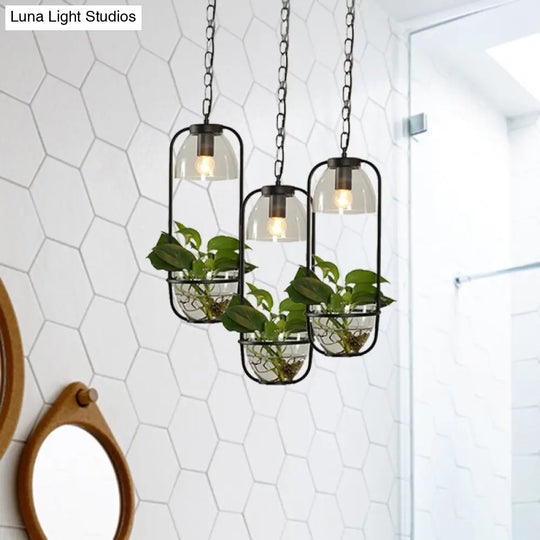 Black/White Rectangular Cluster Pendant Industrial Metal Light With Round/Linear Canopy - 2/3 Heads