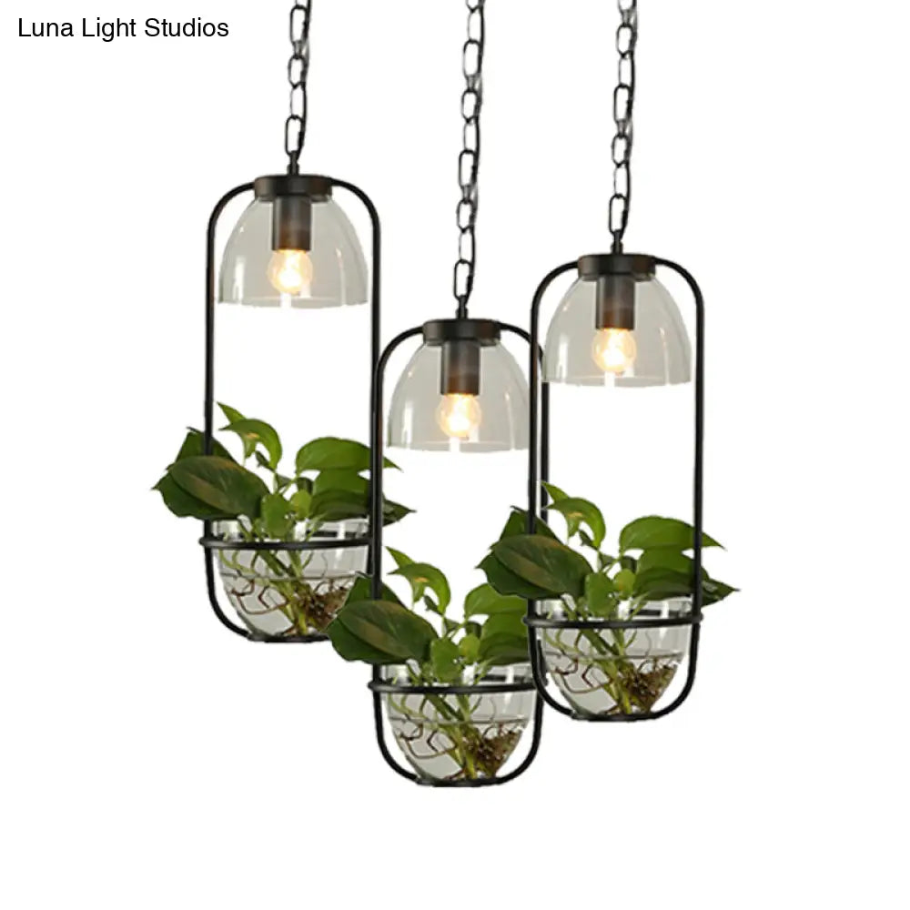 Black/White Rectangular Cluster Pendant Industrial Metal Light With Round/Linear Canopy - 2/3 Heads