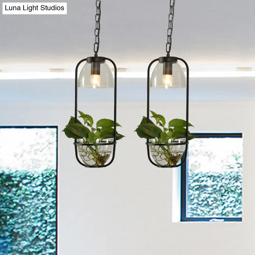 Black/White Rectangular Cluster Pendant Industrial Metal Light With Round/Linear Canopy - 2/3 Heads