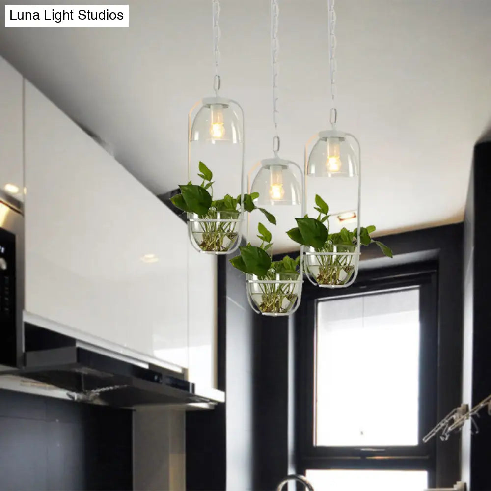 Black/White Rectangular Cluster Pendant Industrial Metal Light With Round/Linear Canopy - 2/3 Heads