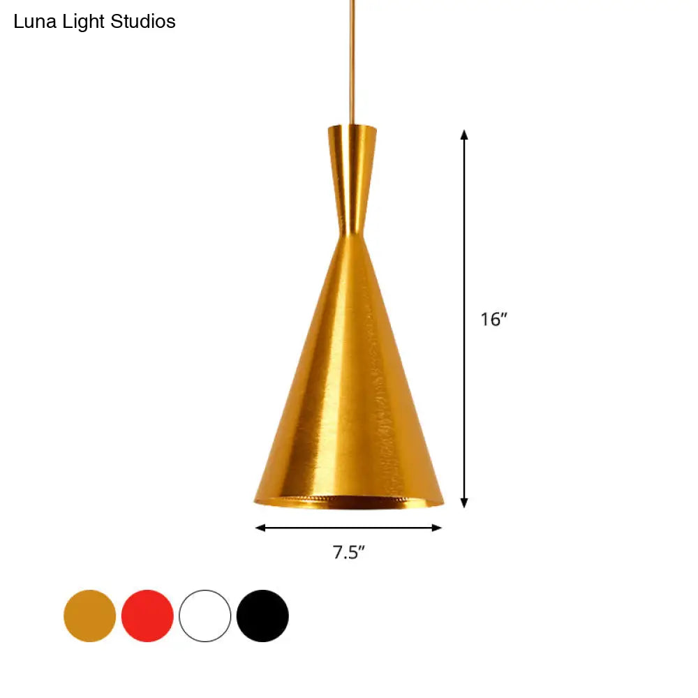 Industrial Pendant Light With Metal Cone Saucer And Urn Design - Black/White/Gold Finish Hanging