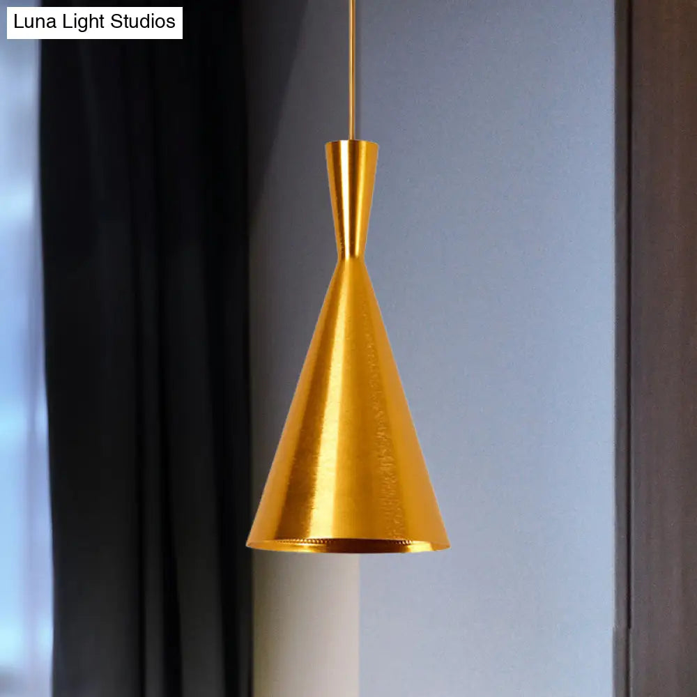 Industrial Pendant Light With Metal Cone Saucer And Urn Design - Black/White/Gold Finish Hanging