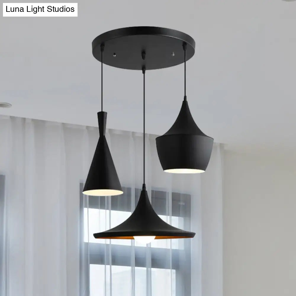 Industrial Pendant Light With Metal Cone Saucer And Urn Design - Black/White/Gold Finish Hanging