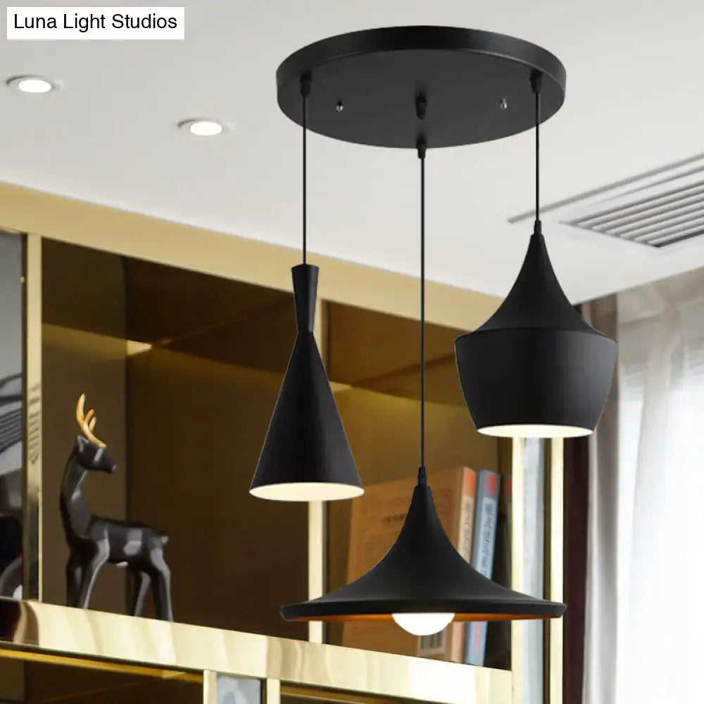 Industrial Pendant Light With Metal Cone Saucer And Urn Design - Black/White/Gold Finish Hanging