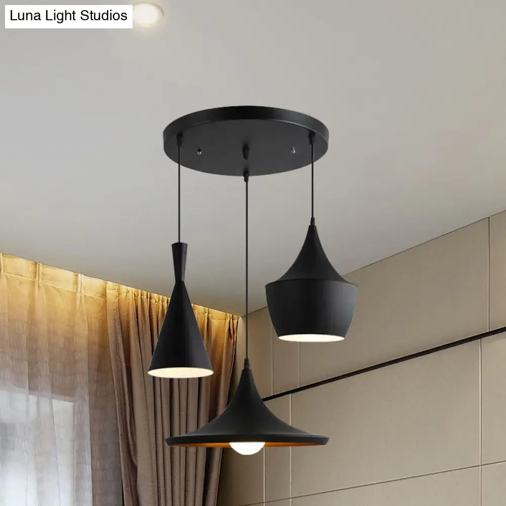 Industrial Pendant Light With Metal Cone Saucer And Urn Design - Black/White/Gold Finish Hanging