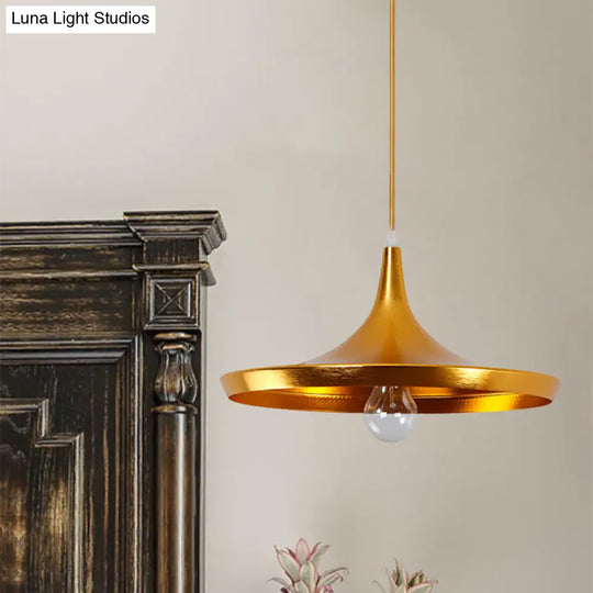 Industrial Pendant Light With Metal Cone Saucer And Urn Design - Black/White/Gold Finish Hanging