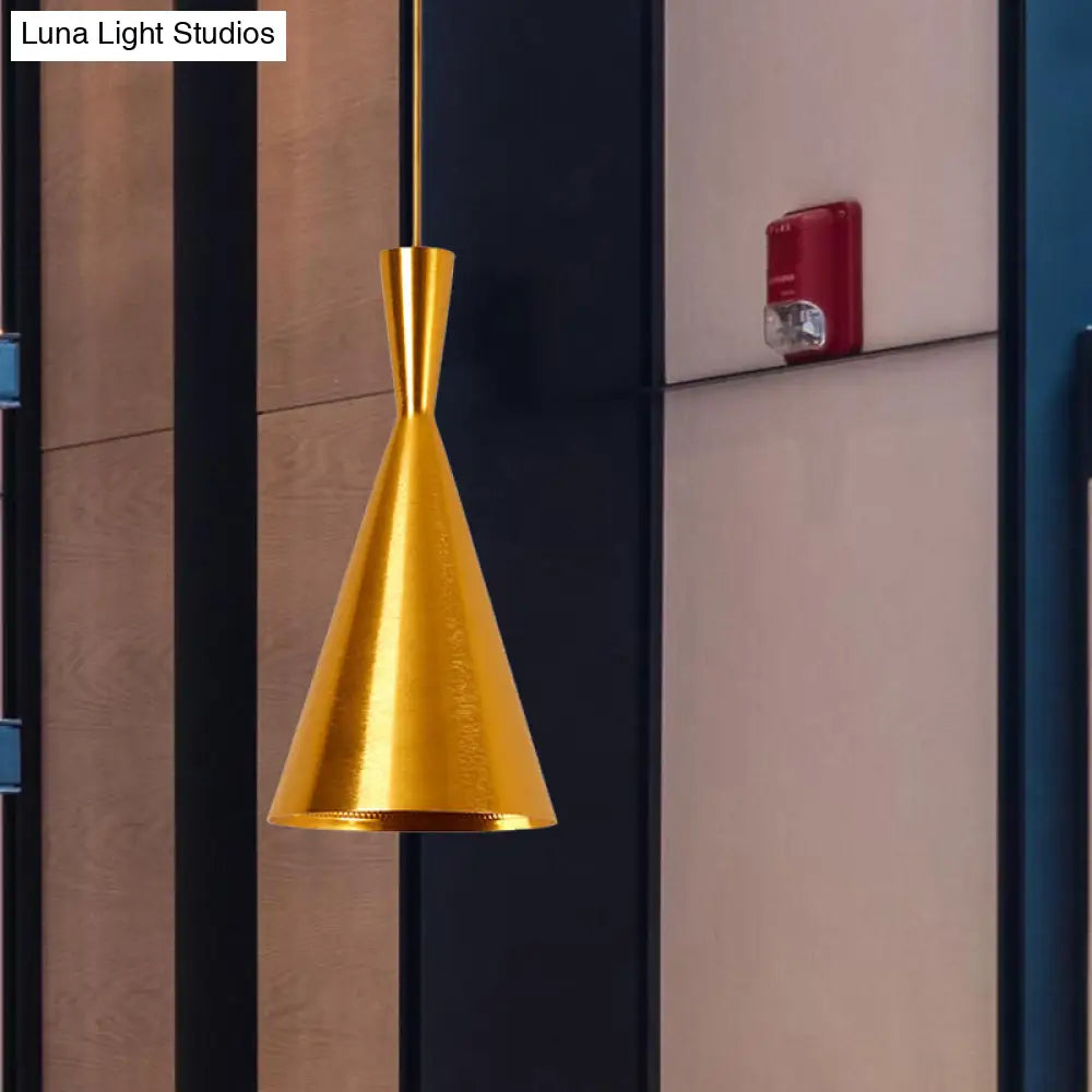 Industrial Pendant Light With Metal Cone Saucer And Urn Design - Black/White/Gold Finish Hanging