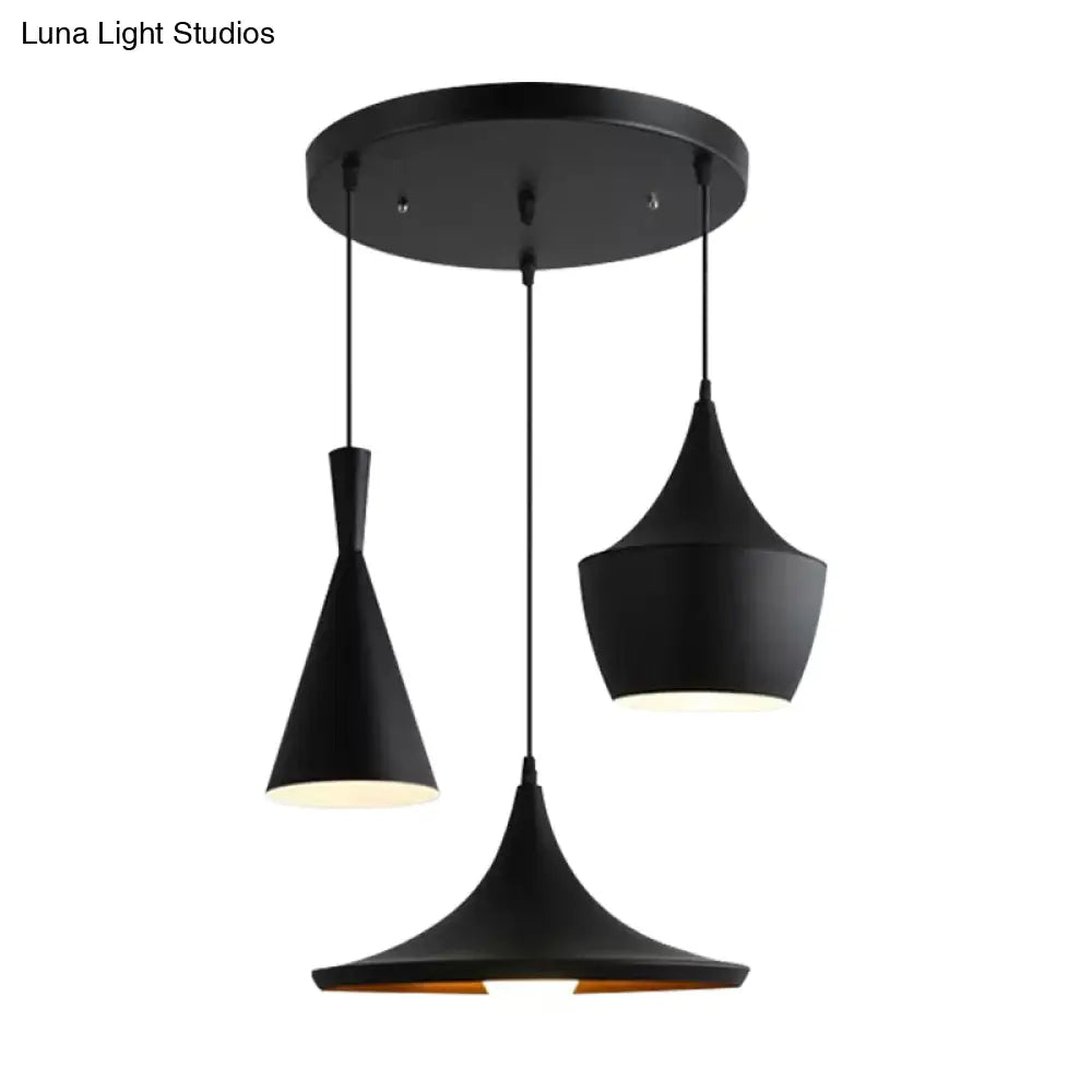 Industrial Pendant Light With Metal Cone Saucer And Urn Design - Black/White/Gold Finish Hanging