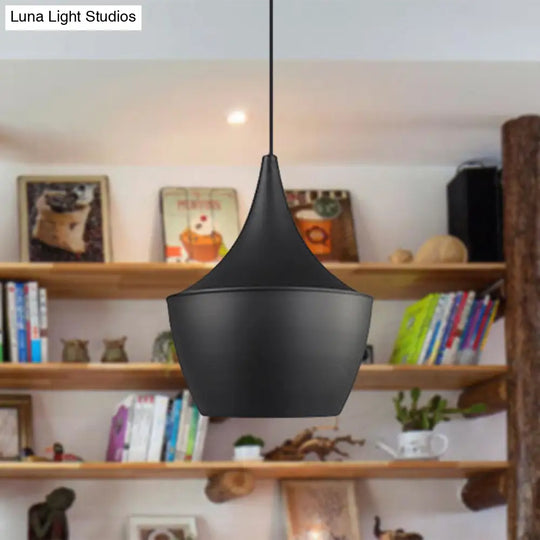 Industrial Pendant Light With Metal Cone Saucer And Urn Design - Black/White/Gold Finish Hanging