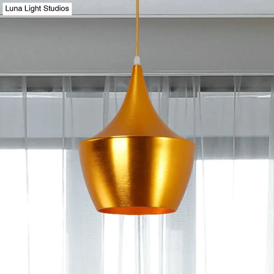 Industrial Pendant Light With Metal Cone Saucer And Urn Design - Black/White/Gold Finish Hanging