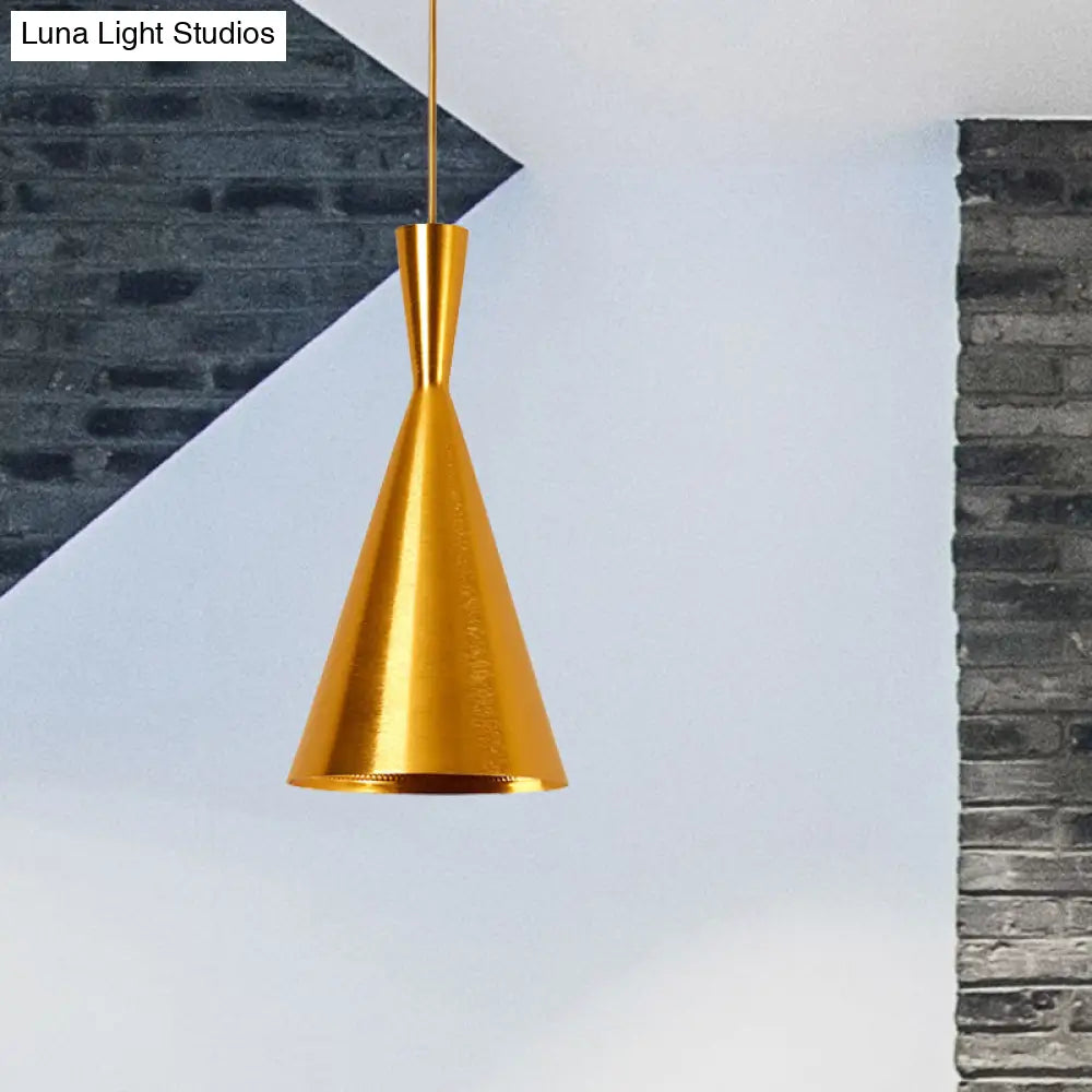 Industrial Pendant Light With Metal Cone Saucer And Urn Design - Black/White/Gold Finish Hanging