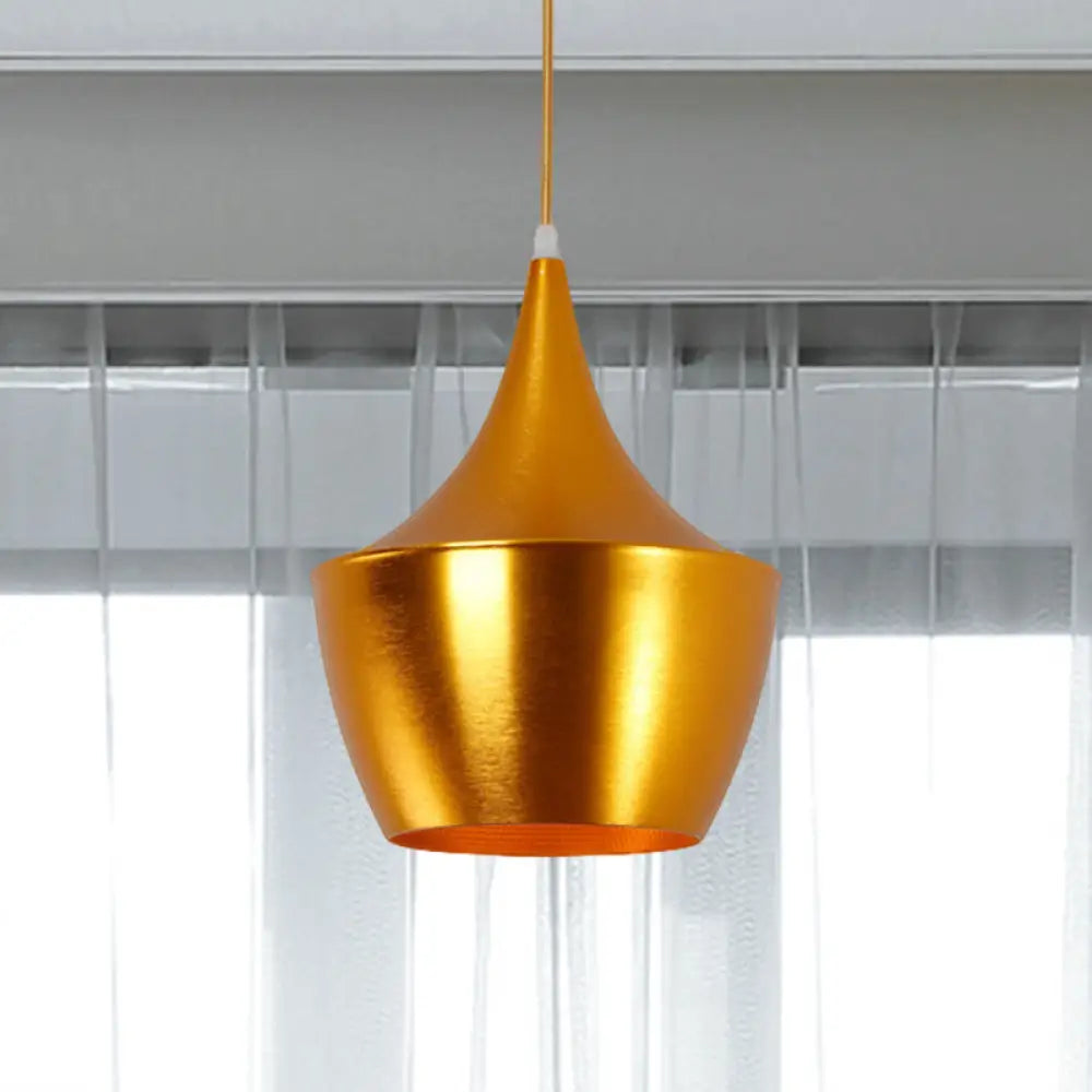 Industrial Metal Pendant Light With Cone/Saucer/Urn Design - Black/White/Gold Finish And