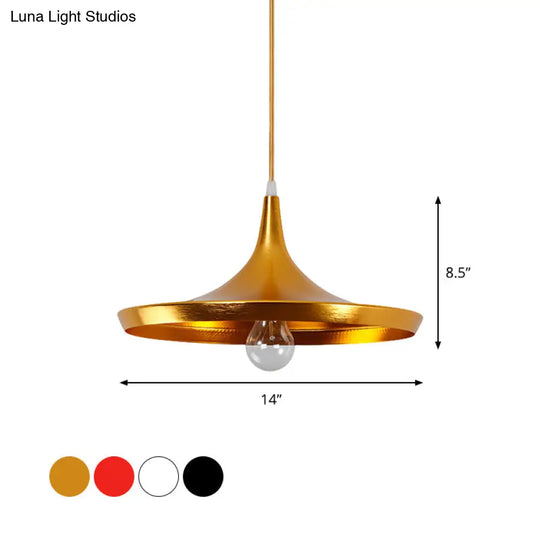 Industrial Pendant Light With Metal Cone Saucer And Urn Design - Black/White/Gold Finish Hanging