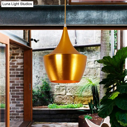 Industrial Pendant Light With Metal Cone Saucer And Urn Design - Black/White/Gold Finish Hanging