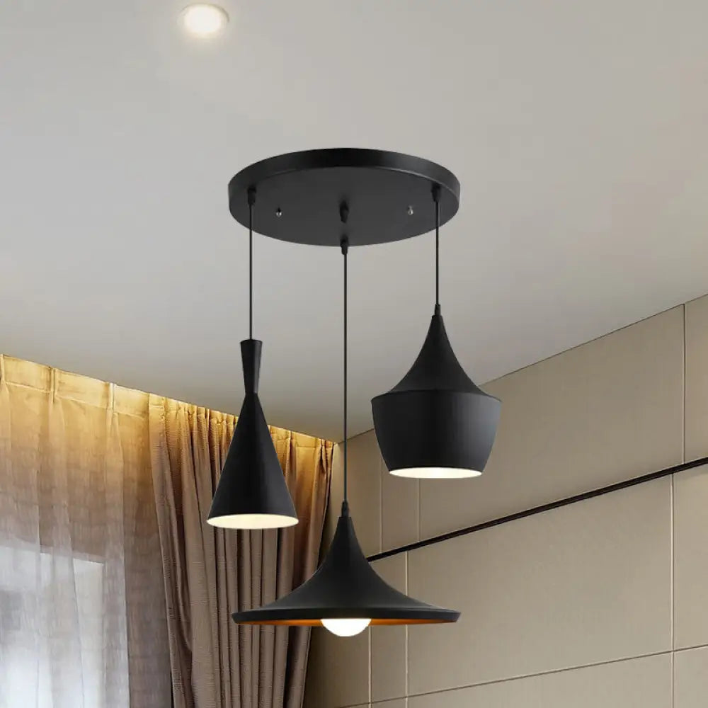 Industrial Metal Pendant Light With Cone/Saucer/Urn Design - Black/White/Gold Finish And