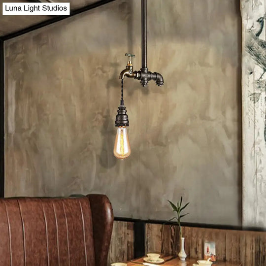 Industrial Metal Black Pendant Light - Exposed Bulb Hanging Lamp For Dining Room