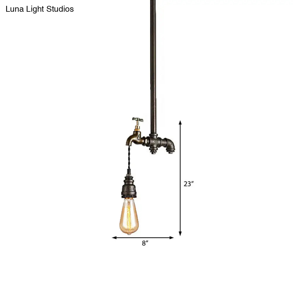 Industrial Metal Black Pendant Light - Exposed Bulb Hanging Lamp For Dining Room