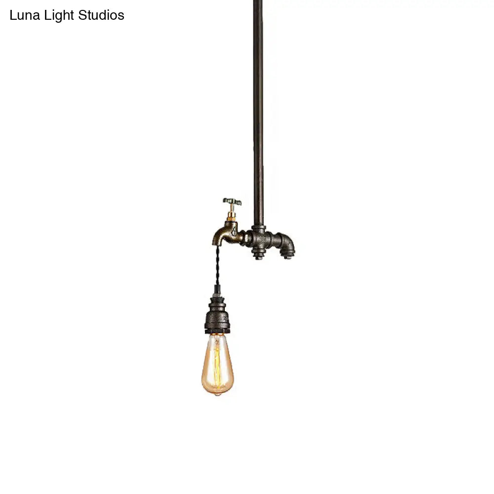 Industrial Metal Black Pendant Light - Exposed Bulb Hanging Lamp For Dining Room