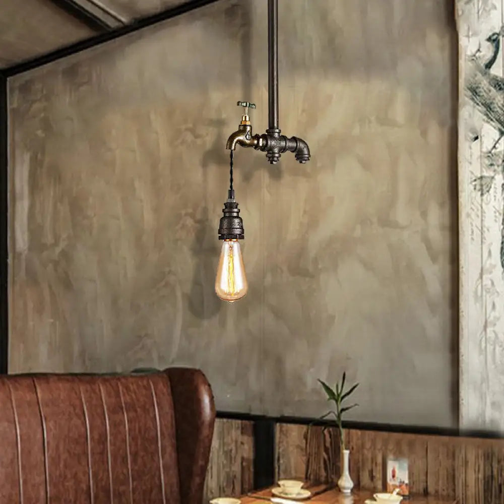 Industrial Metal Pendant Light With Exposed Bulb For Dining Room Black