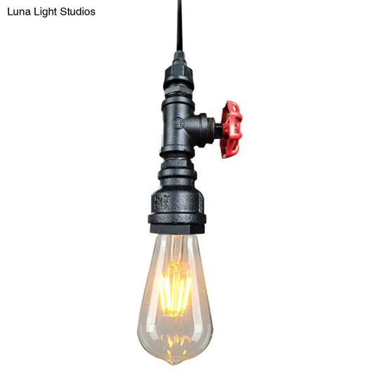 Industrial Metal Pendant Light With Exposed Bulb - Warehouse Suspension Down Lighting Black