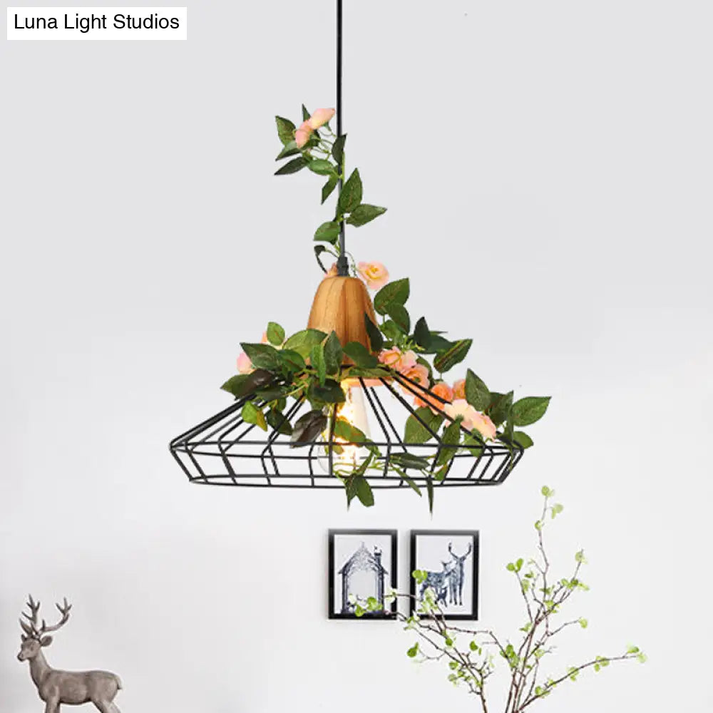 Industrial Metal Pendant Light With Led Plant Suspension - White