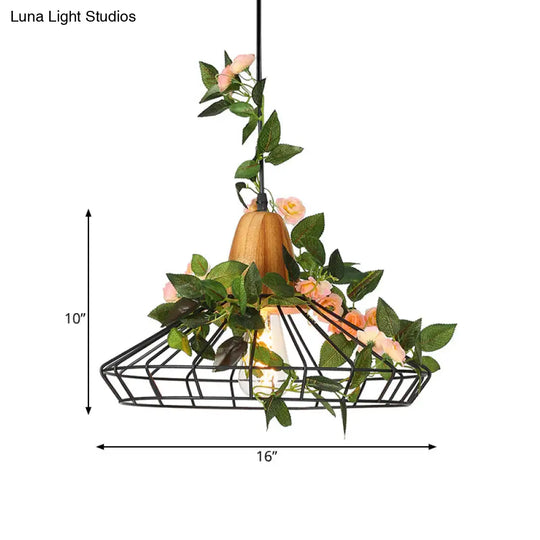 Industrial Metal Pendant Light With Led Plant Suspension - White