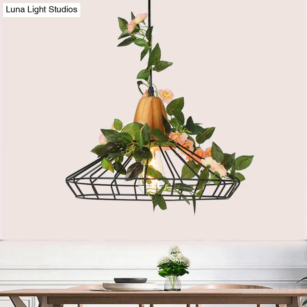 White Caged Metal Pendant Light - Industrial 1-Head Led Suspension For Kitchen Island