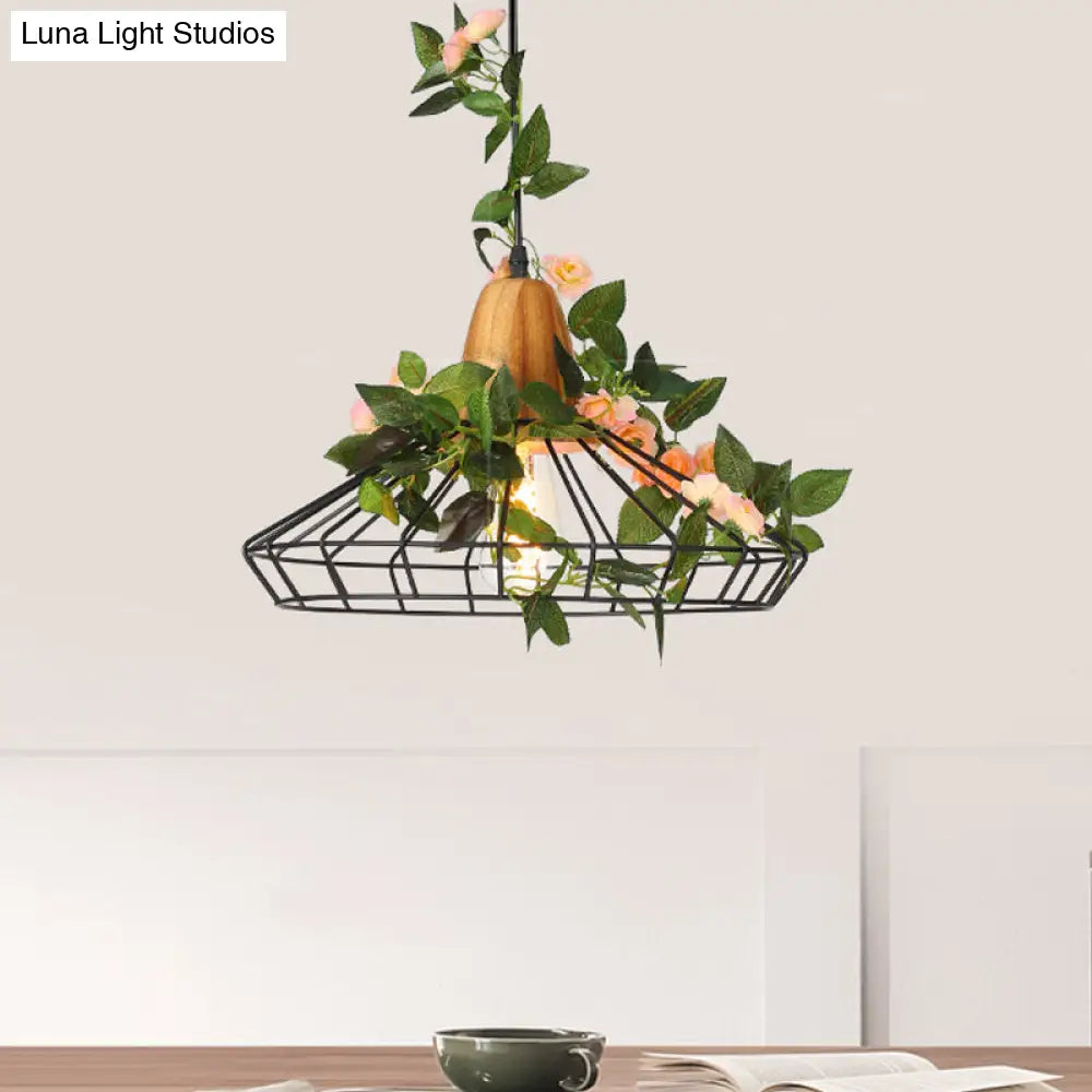 White Caged Metal Pendant Light - Industrial 1-Head Led Suspension For Kitchen Island Black