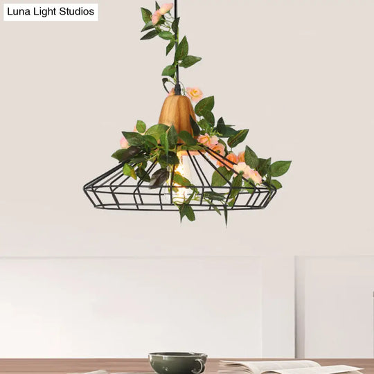 White Caged Metal Pendant Light - Industrial 1-Head Led Suspension For Kitchen Island Black