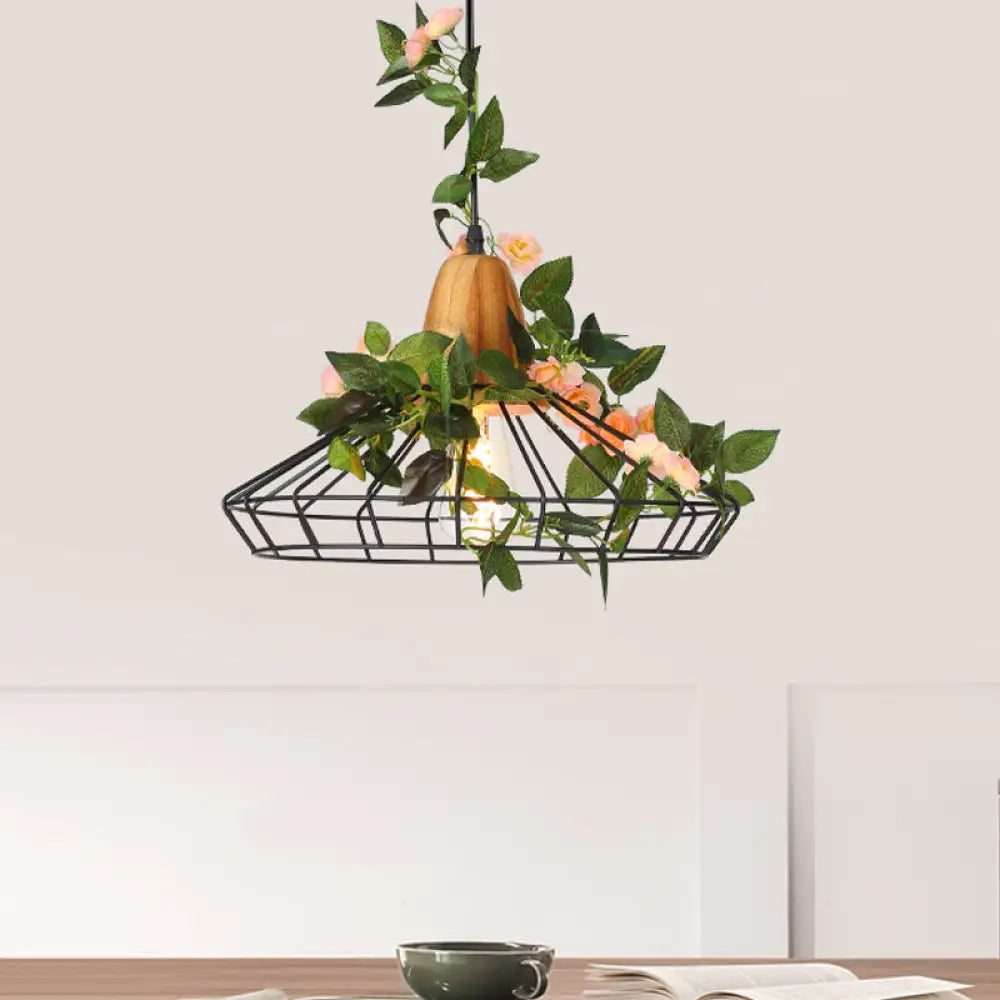 Industrial Metal Pendant Light With Led Plant Suspension - White Black