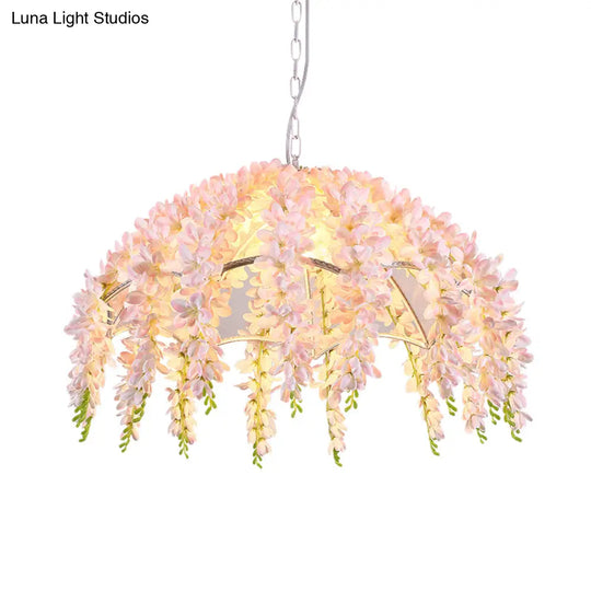 Industrial Metal Pendant Light With Scalloped Design And Flower Accent - 1-Light Led Ceiling