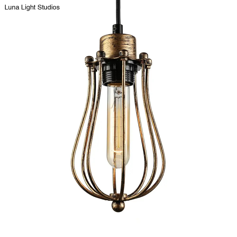 Industrial Metal Pendant Light With Teardrop Shade - Brass/White/Black