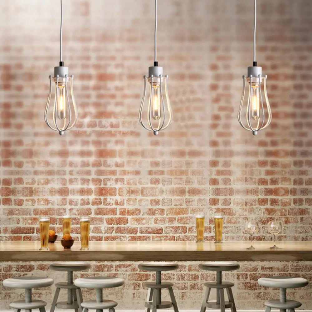 Industrial Metal Pendant Light With Teardrop Shade - Brass/White/Black White