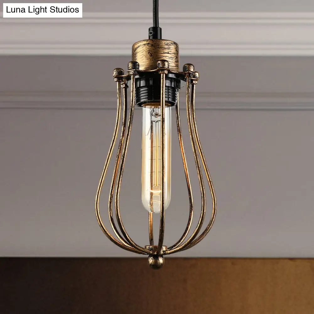 Industrial Metal Pendant Light With Teardrop Shade - Brass/White/Black