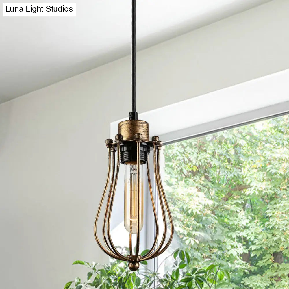 Industrial Metal Pendant Light With Teardrop Shade - Brass/White/Black