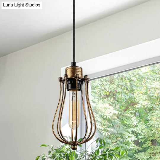 Industrial Metal Pendant Light With Teardrop Shade - Brass/White/Black