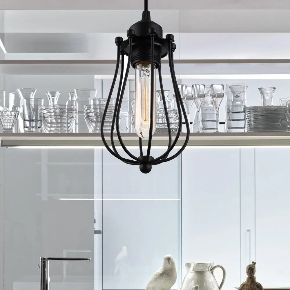 Industrial Metal Pendant Light With Teardrop Shade - Brass/White/Black Black