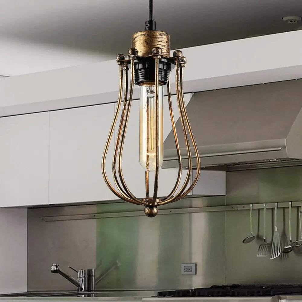 Industrial Metal Pendant Light With Teardrop Shade - Brass/White/Black Brass