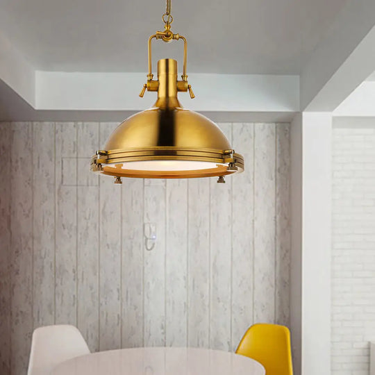 Industrial Metal Pendant Lighting With Antique Brass/Copper Finish And Frosted Diffuser Brass