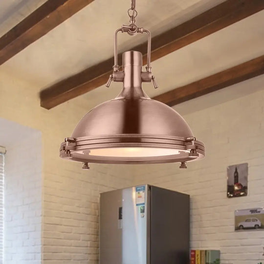Industrial Metal Pendant Lighting With Antique Brass/Copper Finish And Frosted Diffuser Copper