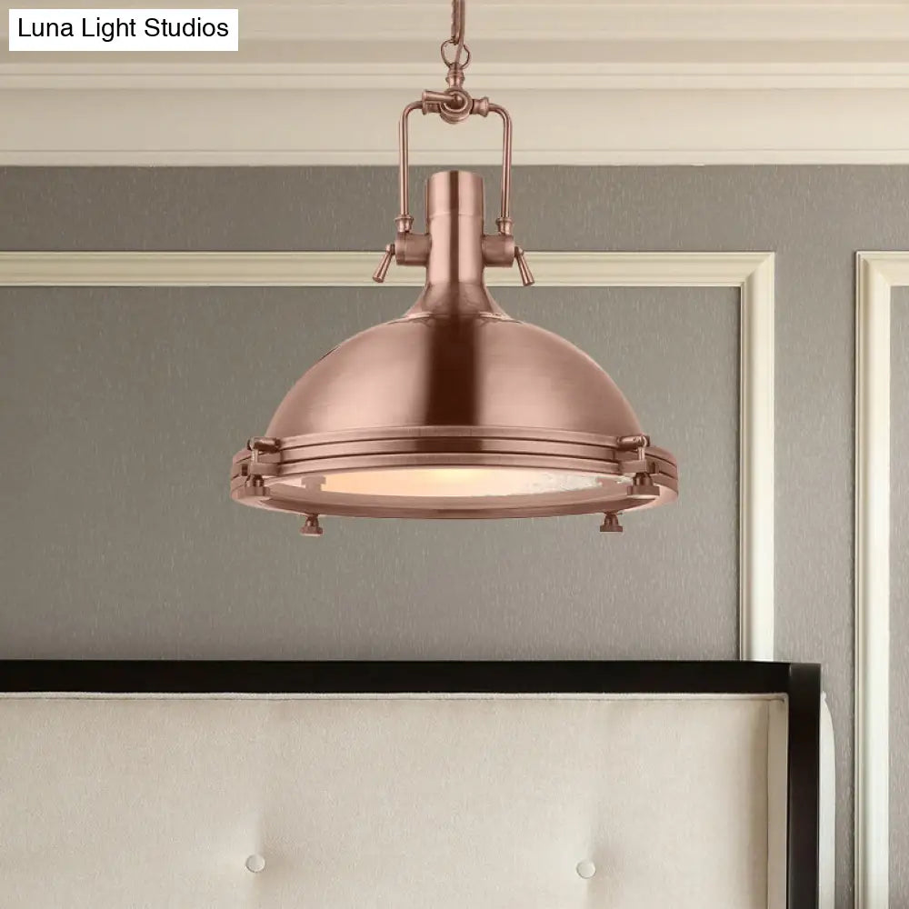 1-Light Industrial Metal Pendant With Antique Brass/Brass/Copper Finish And Frosted Diffuser