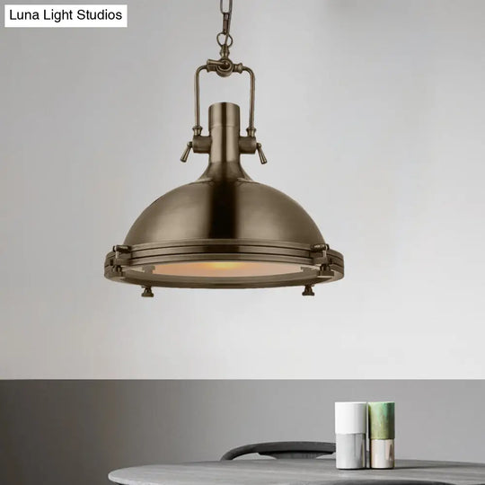 1-Light Industrial Metal Pendant With Antique Brass/Brass/Copper Finish And Frosted Diffuser