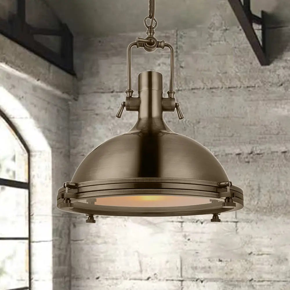 Industrial Metal Pendant Lighting With Antique Brass/Copper Finish And Frosted Diffuser Brass