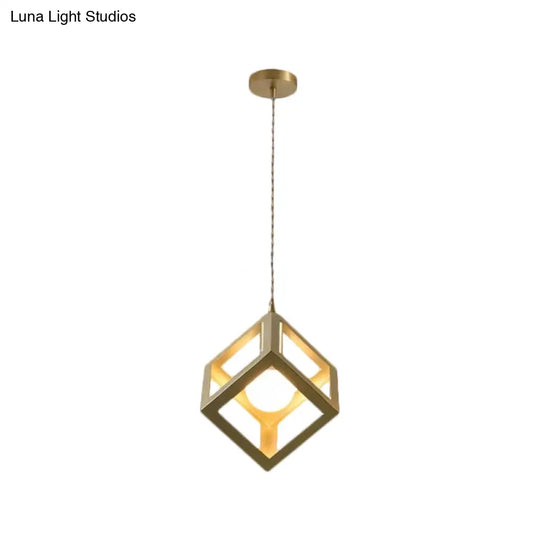 Industrial Metal Pendant Lighting With Gold Finish And Wire Frame For Dining Room Or Ambient