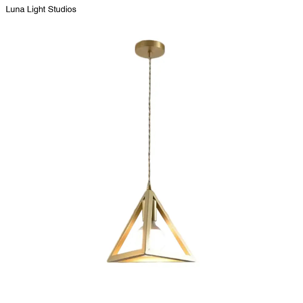Industrial Metal Pendant Lighting With Gold Finish And Wire Frame For Dining Room Or Ambient