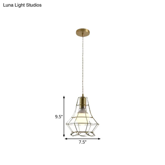 Industrial Metal Pendant Lighting With Gold Finish And Wire Frame For Dining Room Or Ambient